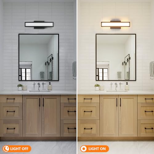 Image of LED Bathroom Vanity Light Over Mirror, 3CCT Dimmable Bathroom Light Fixture, 15.8 inch 6W Vanity Lighting Fixtures, Black Wall Sconce for Bedroom, Living Room