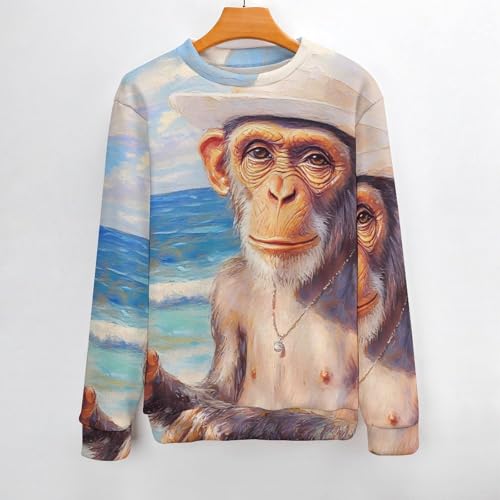 Hawaii Monkey Beach Holiday Men's Crew Neck Sweater Knit Pullover Women Casual Long Sleeve Crewneck Loose Fit Top2
