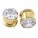 Gorgeous Big Cubic Zirconia Stainless Steel Screw Tunnels Ear Expander Stretcher Piercing Ear Gauges (Gauge=2g(6mm))