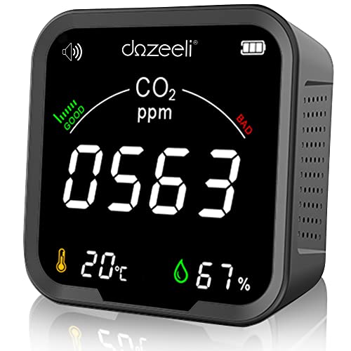 Dozeeli® - Détecteur de CO2 - Portable - 3 en 1 Température et Humidité [e-Manuel FR] -Alarme- Détecteur de la Qualité de l'air - Moniteur de CO2 Mesure de la qualité de l'air intérieur - Capteur CO2 Cover