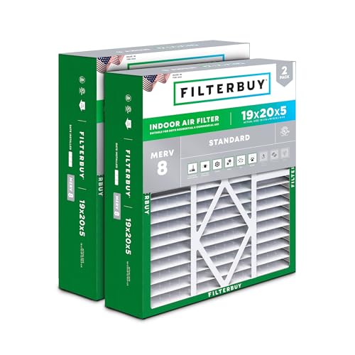 Filterbuy 19x20x5 Air Filter MERV 8 Dust Defense (2-Pack), Pleated HVAC AC Furnace Air Filters for Bryant/Carrier, BDP, Day & Night, and Payne (Actual Size: 19.06 x 19.81 x 4.25 Inches)