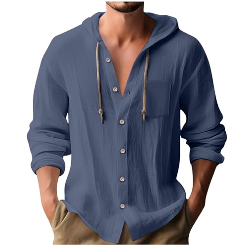Button Down Hoodies for Men with Chest Pocket - Long Sleeve Casual Hooded Sweatshirt Lightweight Breathable Fall Outfits