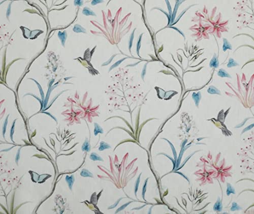 1 Pair Of Humming Bird Butterfly Floral Design Slot Top White Voile Panels - 55" (140cm ) x 48" (122cm) Drop - Image 3