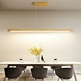 Matven Wooden Linear Pendant Light, 47' Modern Chandeliers for Dining Room, Dimmable Pool Table Island Lights for Kitchen, LED Ceiling Pendant Lamp for Dining Room Billiard Room, Natural Ash