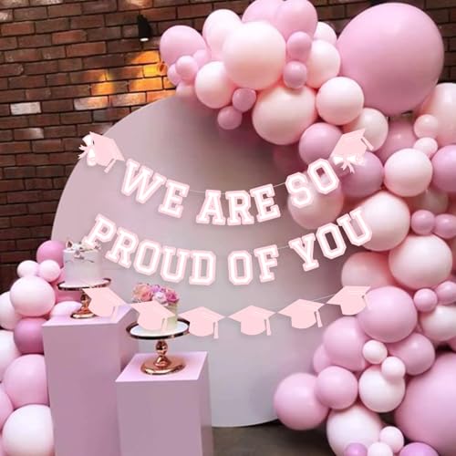 Image of We Are So Proud Of You Banner Graduation Party Decorations Congrats Grad Cap Garlands Wall Sign Pink