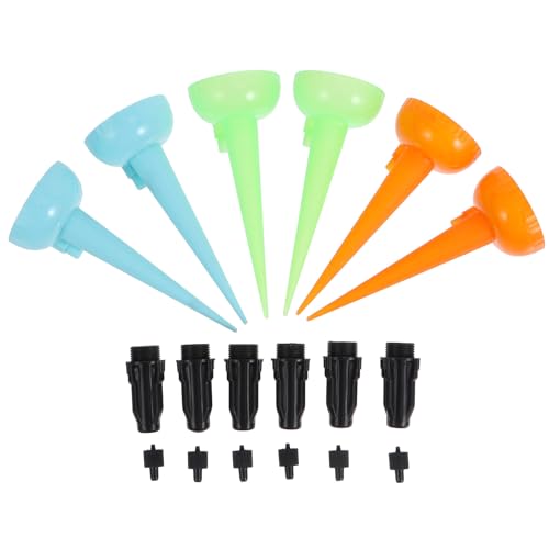 SHINEOFI Estacas de Riego Automático por Goteo 6 Piezas, Plástico Multicolor (Verde, Azul, Naranja), Control de Flujo Ajustable para Macetas, Jardín y Plantas de Interior