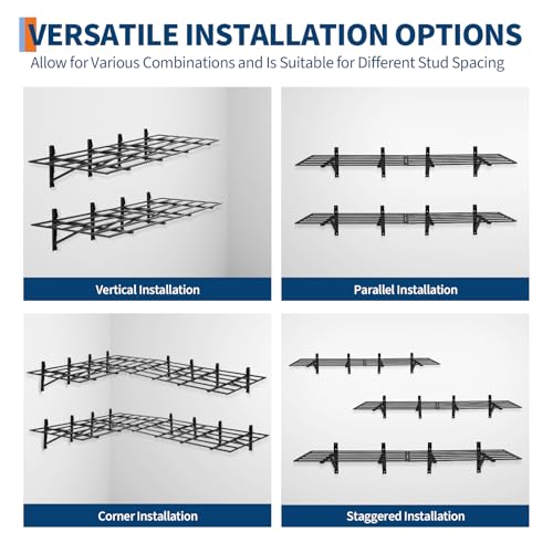 2 Pack 2x6 ft Garage Storage Shelving Wall Mounted, 1600 LBS Heavy Duty Storage Shelves, Folding Wall Shelve Garage Storage Rack Organization, Black Metal Storage Racks Units for Warehouse, Laundry
