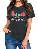 Gyabnw Camiseta Navideña para Mujer Cuello Redondo Mangas Cortas Tops Estampados Moda Camisetas Clásico de Vacaciones