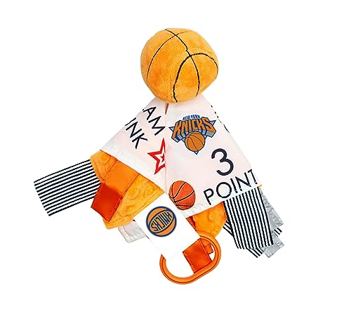 Image of The Learning Lovey New York Knicks Baby Tag Toy - NBA Basketball - Baby Sensory Crinkle Toys - Soft & Safe - Ideal Baby Stroller Toy - BPA Free w /Stroller Clip