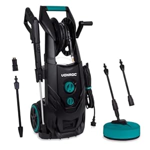 VONROC Profi Hochdruckreiniger 195bar - Fassadenreiniger für schwere Reinigungsarbeiten [2500W] - Hoher Durchfluss [468 l/h] Reinigungstank, Aluminium Pumpe - inkl. Terassenreiniger