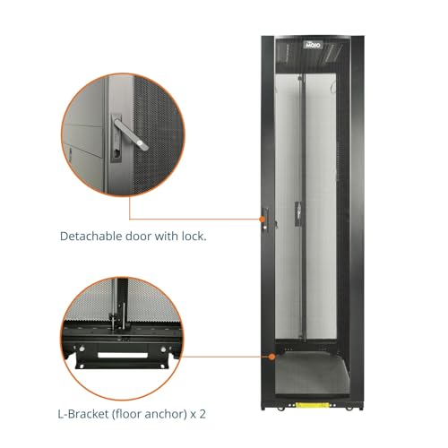 Image of Tecmojo 48U Server Rack Cabinet - PRE-Assembled 24inch Width 43inch Depth IT Network Equipment Cabinet Rack Enclosure with Casters - 3000lbs Weight Capacity(06Black)