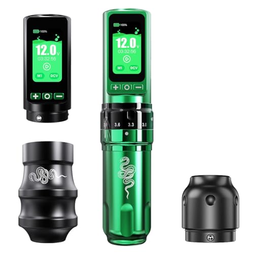 Dragonhawk Tattoo Machine Pen Fold Pro Year of Snake Edition Wireless Tattoo Gun Adjustable Stroke 2.4-4.2mm Cordless Motor by Mcore-C3 3000mAh with 2 Batteries & 2 Grips for Artists (MACHINE)