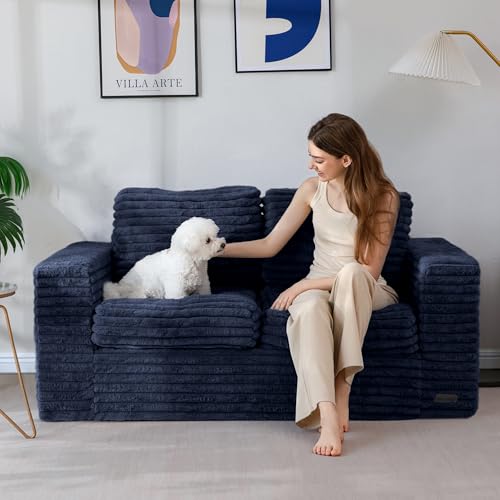 Image of MAXYOYO Boneless Loveseat Sofa Couch for Adults, Floor Bean Bag Couch Sofa | Faux Fur Sofa with Armrests and Back Support, Plush Foam Filled Lounge Couch, Cozy Bean Bag Couch for Living Room, Apartment