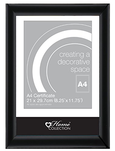 Home Collection Black A4 Certificate Photo Frame with Glass Front Panel