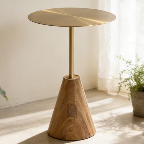 WPWSDWMX Mesa de Pub Redonda, Mesa Auxiliar con Base Cónica de Roble Macizo y Tablero de Acero Inoxidable, para Bares(Yellow,60X75cm)