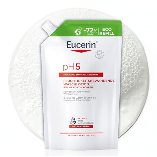 Eucerin pH5 Feuchtigkeitsbewahrende Waschlotion Nachfüllbeutel 750 ml, milde Pflegedusche für trockene und empfindliche Haut, seifenfreies Duschgel für die tägliche Reinigung