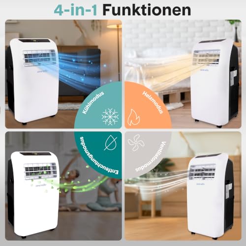 SereneLife Klimaanlage mobil 4-in-1: Luftkühler, Ventilator, Luftentfeuchter + Heizung Tragbares Klimagerät mit Abluftschlauch, Fernbedienung & Kit für Räume bis 42 m² Fenster-Montage 9,000-3