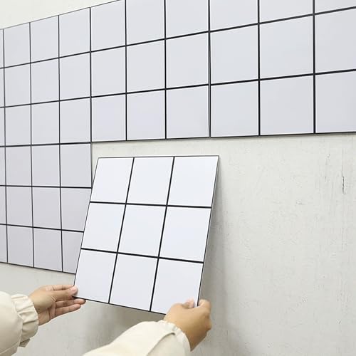 QSLKI 24PCS Plus épais Adhesive pour Cuisine Salle de Bain, 30*30 cm, Carrelage Autocollant Métro Blanc, Autocollant Carrelage Carreaux Adhesif Mural Rectangulaires Adhesive, ImperméAble