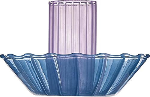 Slant Collections Taper Candle Glass Holder Candlestick Holder, 3.5" Diameter, Blue/Purple