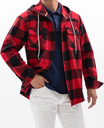 Image of ZENTHACE Men's Hooded Plaid Flannel Shirt Jacket Snap Button Flannel Hoodie with Hand Pockets (Heavyweight 10.6 Oz Fabric)