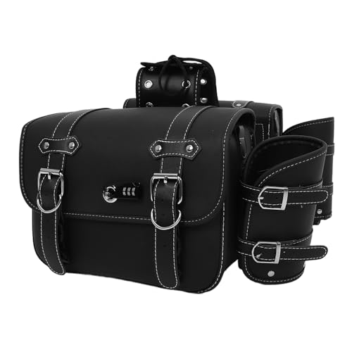 Sacoche latérale pour moto étanche en cuir noir | Grand paquet de selle portable à serrure