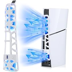 Ventilador Cad FASTSNAIL Ventilador LED para consola PS5 Slim, enfriador silencioso con función de memoria, accesorios con 3 ventiladores y puerto USB 3.0 compatible con PlayStation 5 Slim Digital & Discs Edition
