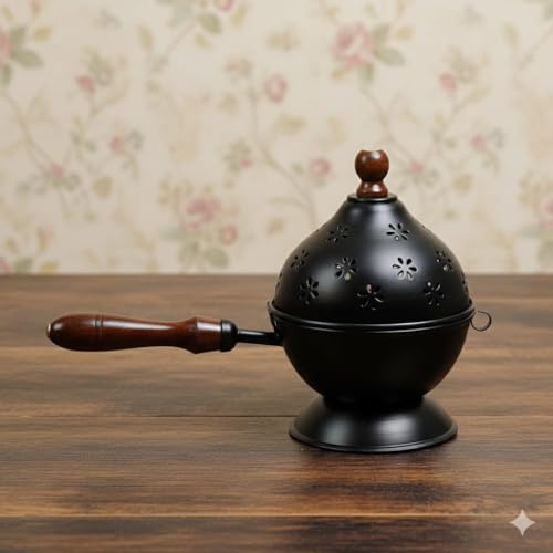 Image of Stylish Metal Dhoop Holder Incense Burner Loban Dani Dhoop Dani Aarti Metal Loban Dhoop Dani /Dhoop Dani Stand Burner for Home Office Temple Puja. (Black)