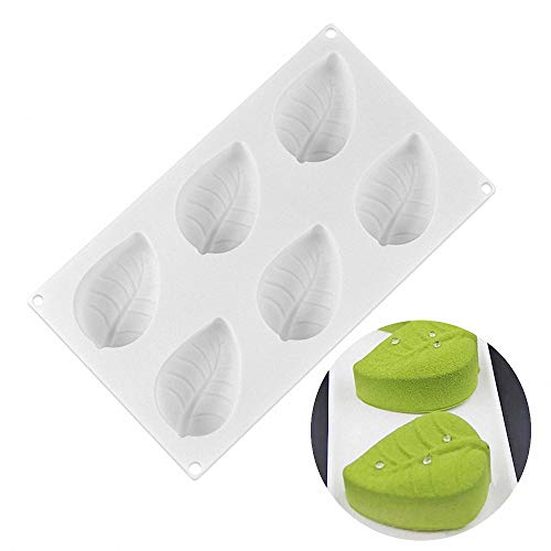 MoldFun 6 Cavity Large Leaf Baking Pan Silicone Molds for Chocolate Candy Gummy Gelatin Jello Jelly Mousse Cake Soap Bath Bombs Crayons Wax Melt Plaster Ice Cube Tray