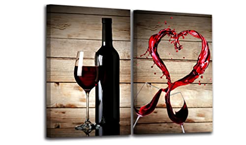 Red Wine Canvas Wall Art Wine Bottles Wall Art Red Wine In Heart Splash Wall Art Wine Picture Painting Print Modern Kitchen Wine Wall Decor For Dining Room 2 Pieces Wine Decor 16X24Inch Frameless #TOP5