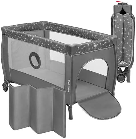 Lionelo Stefi Plus Reisebett bis 15 kg Babybett Kinderreisebett | mit Matratze Seitlicher Eingang mit Reißverschluss Hochwertige Schaumstoffmatratze