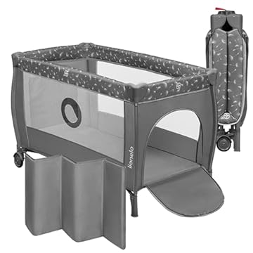 LIONELO Stefi Plus Lettino neonato da viaggio pieghevole con 2 liveli Dalla nascita fino a 3 anni Materasso in schiuma di alta qualità Entrata laterale Pareti in rete