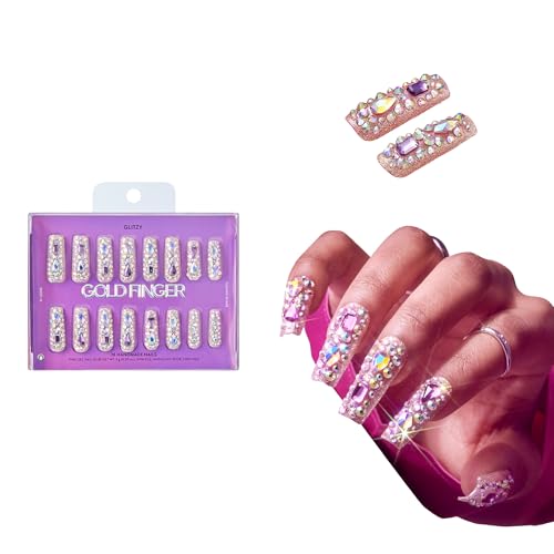Glitzy 3D Handmade Press On Nail Kit, Multicolor Rhinestone Gem