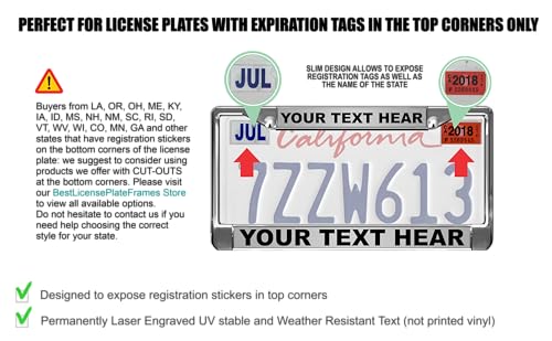 Image of Custom Personalized Chrome-Plated Metal Laser Engraved Standard Size - Car /Automobile License Plate Frame with Free caps - Steel /Black Text (Qty: 1 Frame)