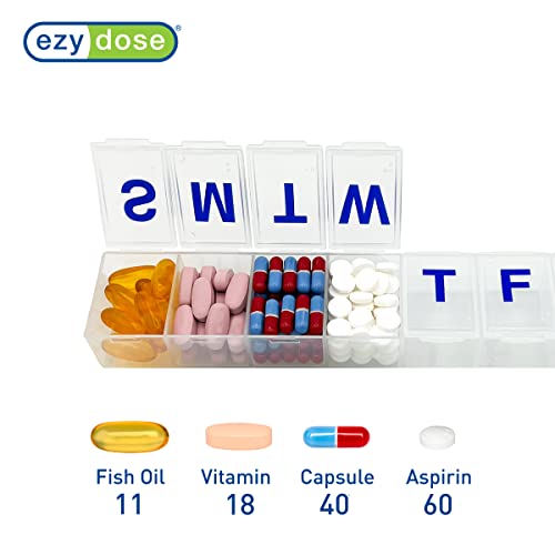 Image of EZY DOSE Weekly (7-Day) Pill Organizer, Vitamin Case and Medicine Box, Clear Lids, 2X-Large