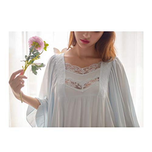 Ladies Nightgown Women Vintage Nightdress Romantic Classic Princess Night Robe Sleepwear (Blue) #TOP4