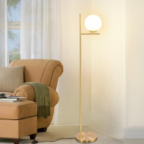 HOMCOM Lampada da Terra Paralume in Vetro e Interruttore a Pedale