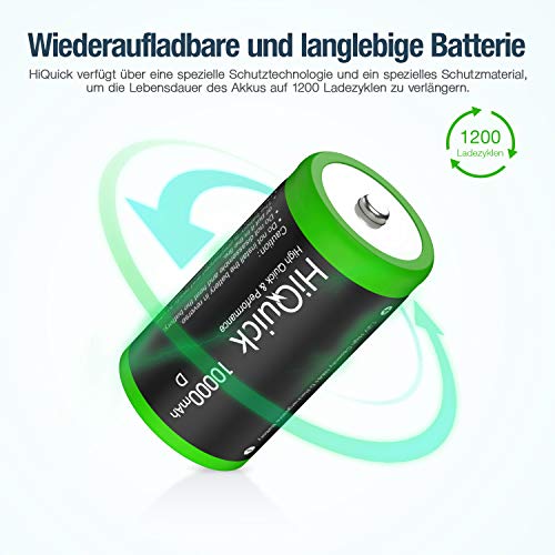 Mono D Akku Hiquick 4 x 10000mAh NiMH wiederaufladbare Batterien