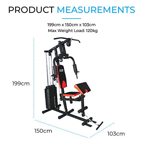 Fit4home Multi-functional Home Gym Workout Station Fitness Body Exercise | Adjustable Seat, 81kg Weight Plates | Black Red TF-7001 - Image 5