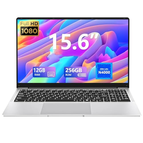 DUNHOO 15.6 inch Laptop, 12gb RAM Gaming Laptop with 256GB SSD, Traditional Laptops N4000, Netbook Computers Full HD 1920X1080 Display WiFi5 Mini-HDMI 180 Angle Opening laptops for Student Business