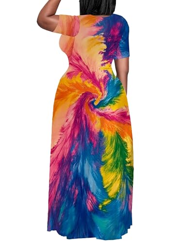 Image of SUZONANA Plus Size Maxi Dress for Curvy Women Summer Casual Sundress Short Sleeve Loose Vacation Dress