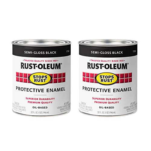 Image of Rust-Oleum 7798502-2PK Stops Rust Brush Paint, Quart, Semi-Gloss Black