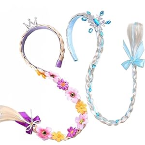 Peluca Trenza Princesa, 2 Piezas La Peluca Trenza Princesa Diadema, Pelucas de Princesa Rapunzel Accesorio, Princesa Peluca Niña, para la Fiesta de Cumpleaños Cosplay (E)