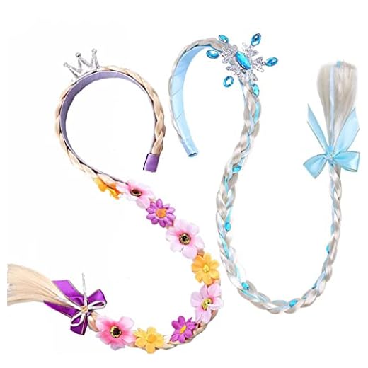 Principessa Parrucca Rapunzel Bambina, Parrucche lunghe intrecciate da principessa, Fascia per Capelli per Ragazze, treccia con capelli lunghi, accessorio per capelli per ragazze e bambine (E)