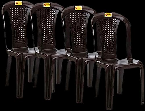 Highway Plastic Arm Chair/Glossy Finish Chair for Outdoor Indoor Living Room/Strong & Sturdy Structure Plastic Chair/Outdoor & Indoor Plastic Chair Set of 4 (Brown)