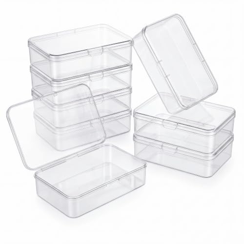 Image of 8-Pack Clear Plastic Boxes with Lids for Sewing Notions