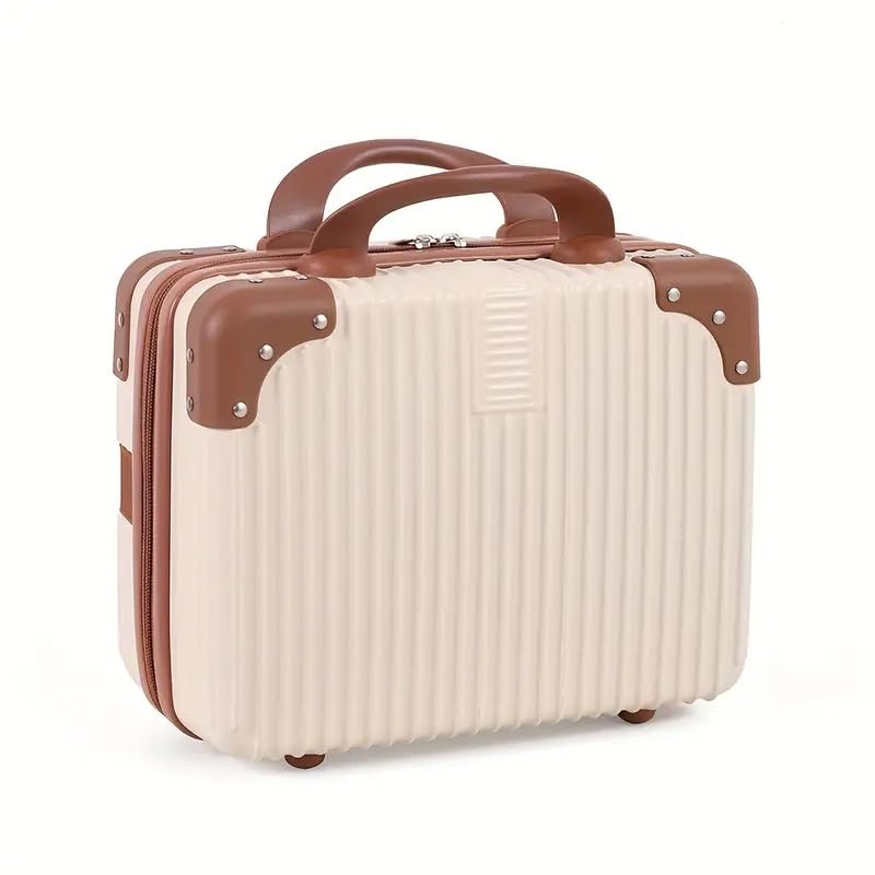 Image of Portable Hard Shell Cosmetic Bag Travel Case, Small Travel Hand Luggage with Elastic Band, Mini Abs Carrying Makeup Case Suitcase (B-Cream)
