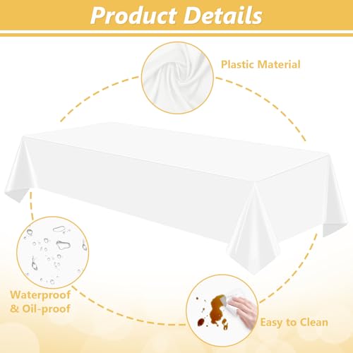 Image of LANLISA 3 Pack Plastic Table Cloth Disposable, White Table Cloth for Rectangle Table, 54 x 108 Inch Disposable Tablecloth for Party, Plastic Table Cover