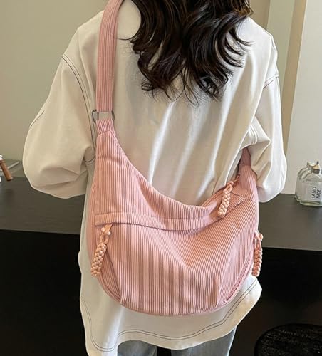 Image of Hobo Bag for Women Men Crescent Shoulder Bag Retro Nylon Canvas Crossbody Bag Slouchy Corduroy Dumpling Bag Purse | Retro