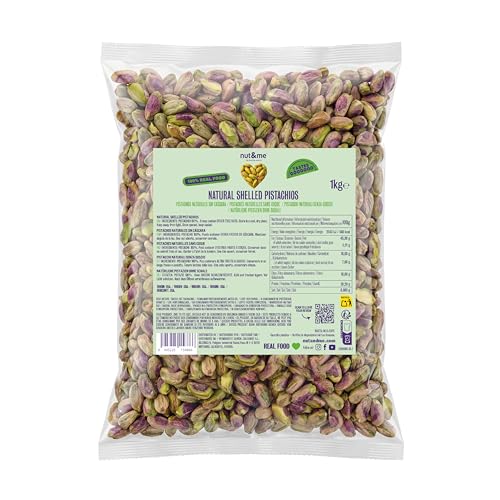 nut&me Geschälte Pistazien Extra-Premium-Qualität 1 kg | Ganze Pistazienkerne, ungesalzen, glutenfrei und ohne Zusatzstoffe | Ideal für Snacks, Backen, Salate und Pistazienmus