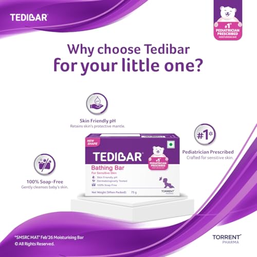 Image of Tedibar Moisturising Baby Bathing Bar 75g (Pack of 3) 100% Soap Free No. 1* Pediatrician Prescribed Moisturising Bar - By Torrent Pharma